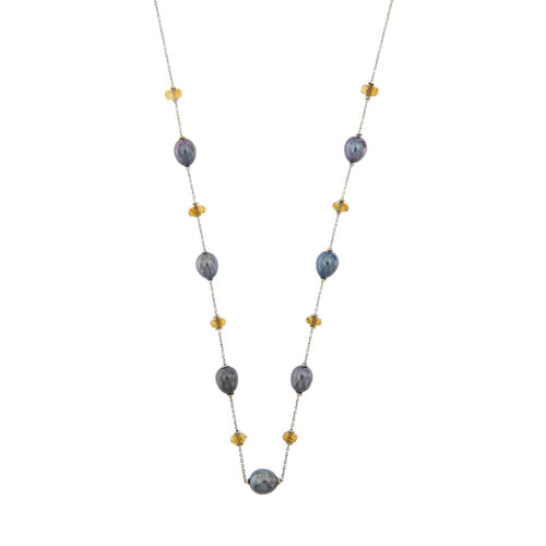 Collier Collier - perles et quartz citrines en or blanc 18 ct 58 Facettes 25940