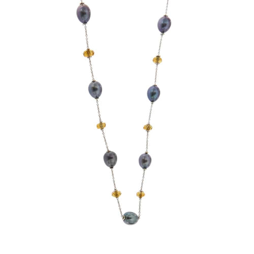 Collier Collier - perles et quartz citrines en or blanc 18 ct 58 Facettes 25940