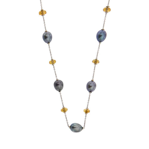 Collier Collier - perles et quartz citrines en or blanc 18 ct 58 Facettes 25940