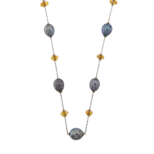 Collier Collier - perles et quartz citrines en or blanc 18 ct 58 Facettes 25940