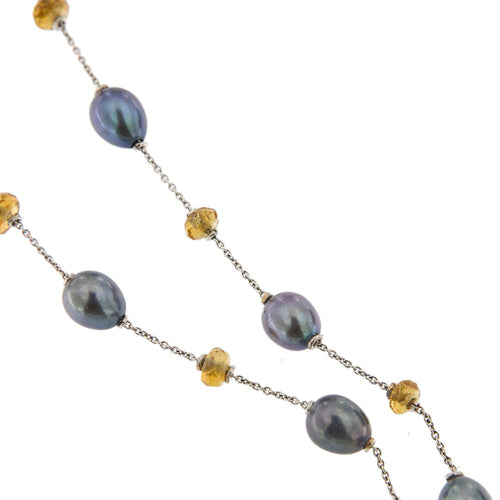 Collier Collier - perles et quartz citrines en or blanc 18 ct 58 Facettes 25940