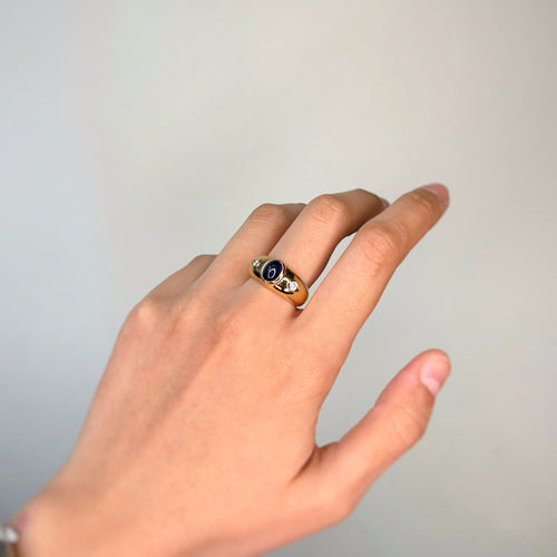Bague 54.5 Bague jonc en or jaune, saphir et diamants 58 Facettes 260018R
