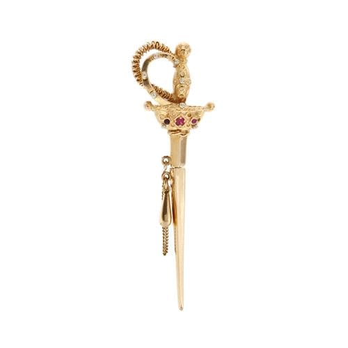Broche Broche épée vintage en or jaune 18 ct et rubis 58 Facettes 34307