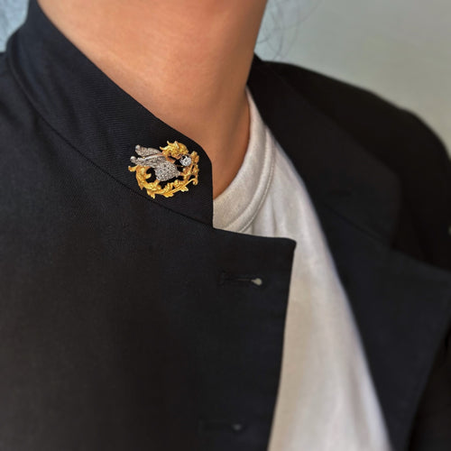 Broche Art Nouveau - Broche en or jaune, platine et diamants 58 Facettes 250081R