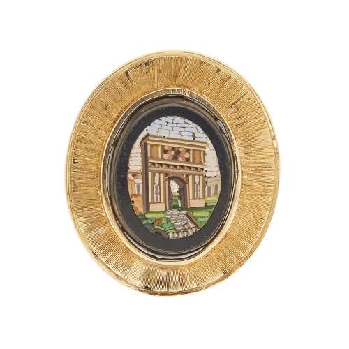 Broche Broche en or jaune 18 ct avec micromosaïque sur onyx 58 Facettes 37262