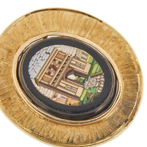 Broche Broche en or jaune 18 ct avec micromosaïque sur onyx 58 Facettes 37262