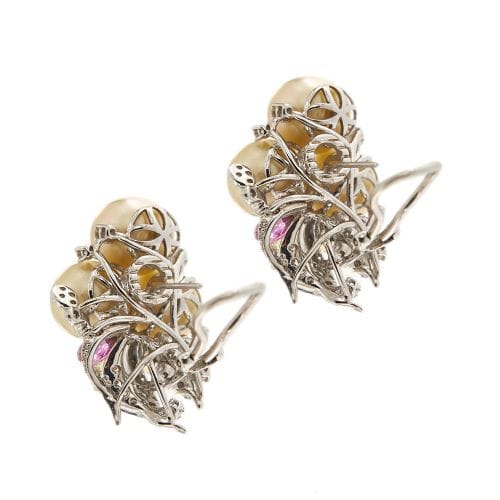 Boucles d'oreilles Boucles d’oreilles - Puces en or blanc 18 ct avec perles et diamants 58 Facettes 30438