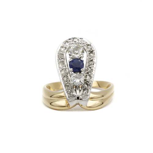 Bague 59 Bague Duchesse en or jaune, platine, saphir et diamants 58 Facettes 240325R