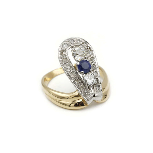 Bague 59 Bague Duchesse en or jaune, platine, saphir et diamants 58 Facettes 240325R