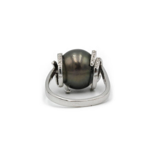 Bague 54 Bague en or blanc, perle de Tahiti et diamants 58 Facettes 240198R