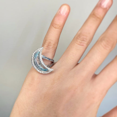 Bague 49 Mauboussin - Bague Subtil Songe en or blanc, topaze, saphirs et diamants 58 Facettes 240199R