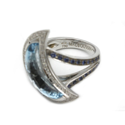 Bague 49 Mauboussin - Bague Subtil Songe en or blanc, topaze, saphirs et diamants 58 Facettes 240199R