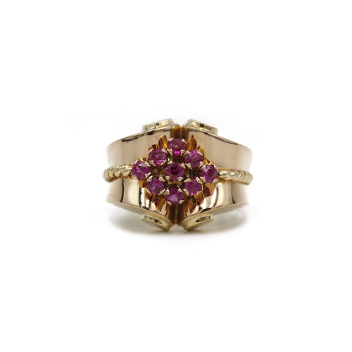 Bague 54 Bague Tank en or jaune et rubis synthétiques 58 Facettes 240171R