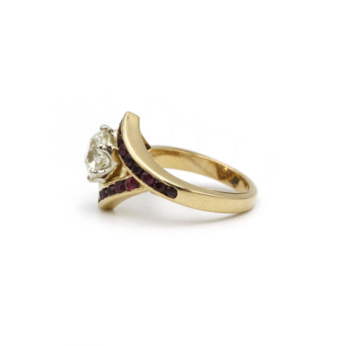 Bague 54 Bague en or jaune 750, diamant et rubis 58 Facettes 240105R
