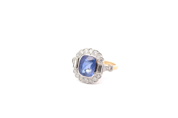 Bague 54 Bague de fiançailles - Saphir de Ceylan 3,15 ct en or jaune 18k et platine 58 Facettes 26064-26445