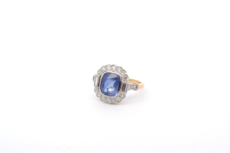 Bague 54 Bague de fiançailles - Saphir de Ceylan 3,15 ct en or jaune 18k et platine 58 Facettes 26064-26445