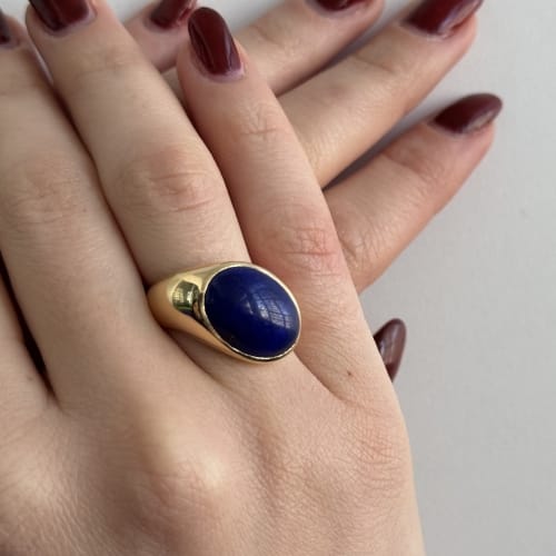 Bague 55 Bague jonc en or jaune 18 ct avec lapis-lazuli cabochon 58 Facettes 32435