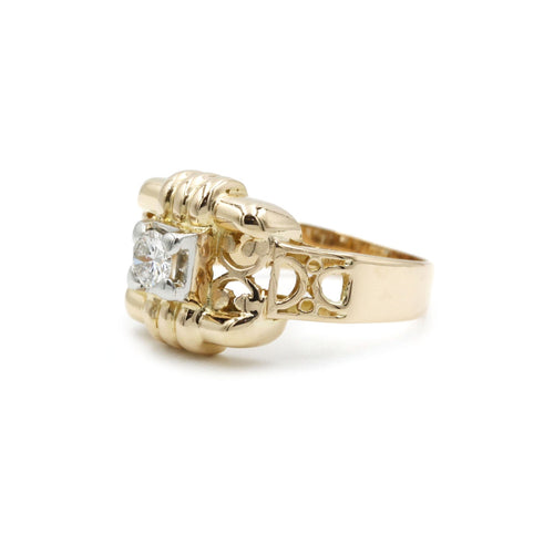 Bague 55 Bague Art déco en or jaune, platine et diamant 58 Facettes 220015R