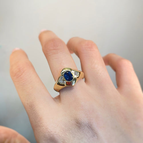 Bague 54 Bague en or jaune, saphir et diamants 58 Facettes 210076R