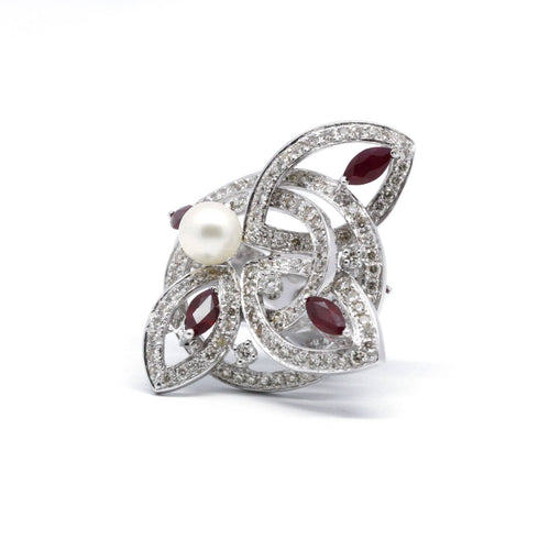 Bague 53 Bague en or blanc, diamants, rubis et perle 58 Facettes 230049SP