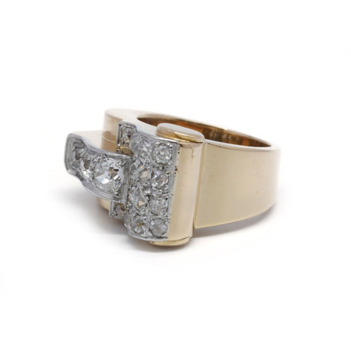 Bague 46 Tank - Bague en or jaune, platine et diamants 58 Facettes 230041SP
