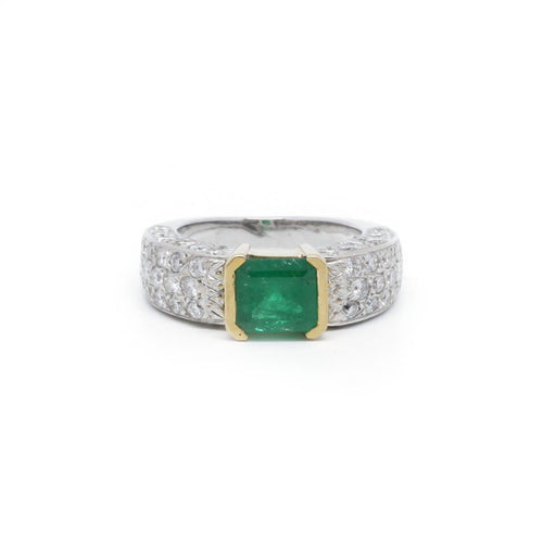Bague 54 Bague en or blanc et jaune, émeraude et diamants 58 Facettes 220438R