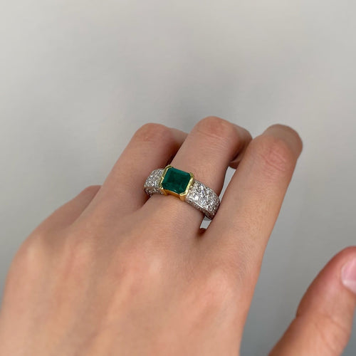 Bague 54 Bague en or blanc et jaune, émeraude et diamants 58 Facettes 220438R