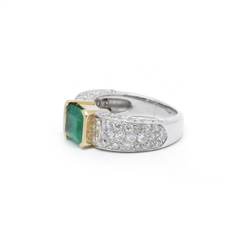 Bague 54 Bague en or blanc et jaune, émeraude et diamants 58 Facettes 220438R