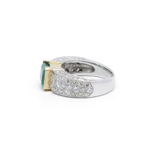 Bague 54 Bague en or blanc et jaune, émeraude et diamants 58 Facettes 220438R