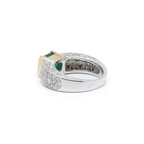 Bague 54 Bague en or blanc et jaune, émeraude et diamants 58 Facettes 220438R