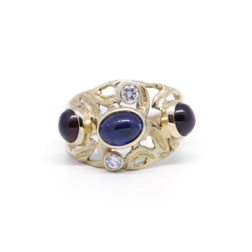 Bague 51 Bague en or jaune avec saphir, grenats et diamants 58 Facettes 200015R