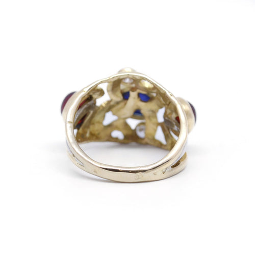 Bague 51 Bague en or jaune avec saphir, grenats et diamants 58 Facettes 200015R