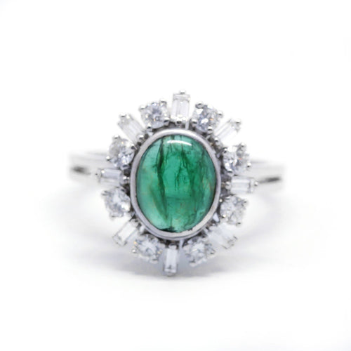 Bague 61 Bague en or blanc, émeraude et diamants 58 Facettes 190094R