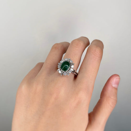 Bague 61 Bague en or blanc, émeraude et diamants 58 Facettes 190094R