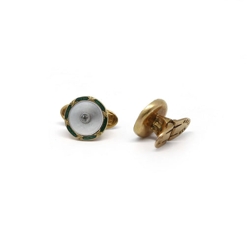 Boutons de col en or jaune, nacre et diamants 58 Facettes 140292R
