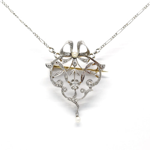 Collier Art Nouveau - Collier-broche en or jaune, platine, diamants et perles 58 Facettes 190144R