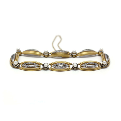 Bracelet Bracelet fin XIXe en or jaune, perles et diamants 58 Facettes 190157R