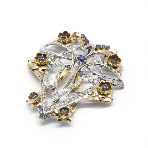 Broche Broche Art nouveau en or jaune et platine, saphirs et diamants 58 Facettes 190017R