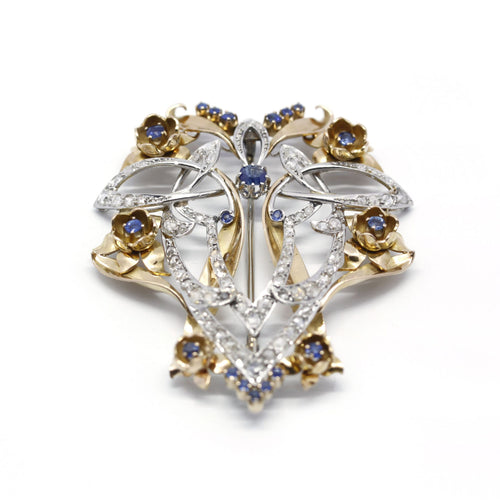 Broche Broche Art nouveau en or jaune et platine, saphirs et diamants 58 Facettes 190017R