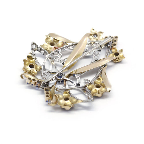Broche Broche Art nouveau en or jaune et platine, saphirs et diamants 58 Facettes 190017R