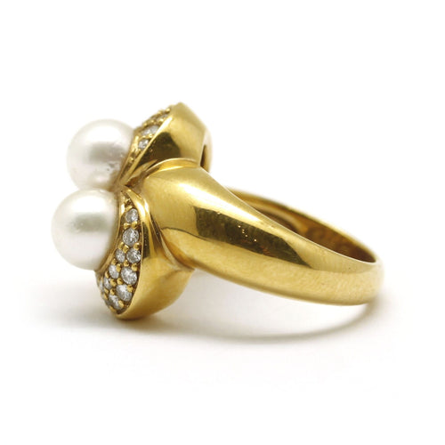 Bague 54 Toi et Moi - Bague en or jaune, perles et diamants 58 Facettes 130160R