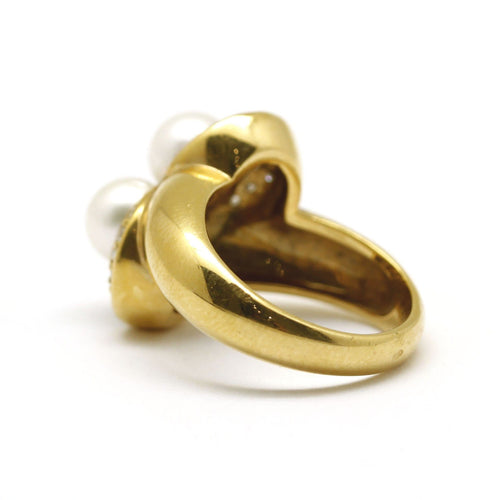 Bague 54 Toi et Moi - Bague en or jaune, perles et diamants 58 Facettes 130160R