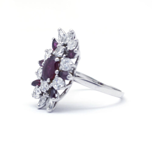 Bague 54 Marquise - Bague en or blanc, rubis et diamants 58 Facettes 230023SP