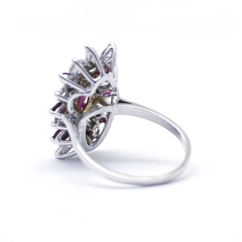 Bague 54 Marquise - Bague en or blanc, rubis et diamants 58 Facettes 230023SP