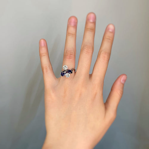 Bague 51 Bague cocktail en or blanc, saphirs et diamants 58 Facettes 220588R