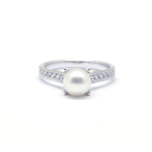 Bague 52 Bague solitaire en or blanc avec perle et diamants 58 Facettes 130136R-160047R