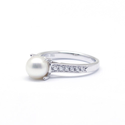 Bague 52 Bague solitaire en or blanc avec perle et diamants 58 Facettes 130136R-160047R