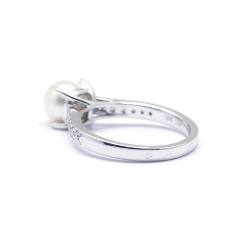 Bague 52 Bague solitaire en or blanc avec perle et diamants 58 Facettes 130136R-160047R