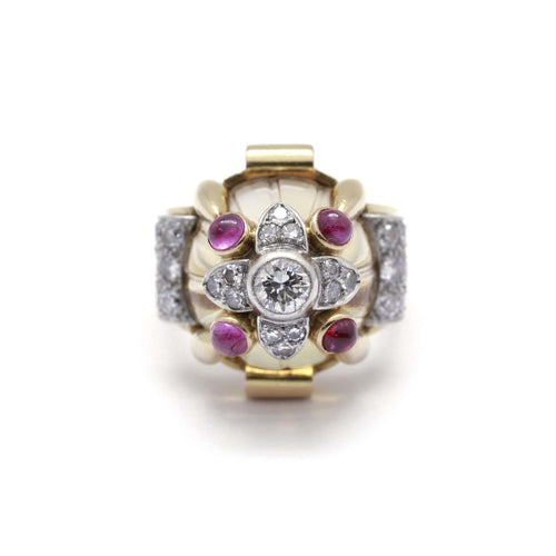 Bague 55 Bague architecturale en or jaune, platine, citrine, diamants et rubis 58 Facettes 230037SP