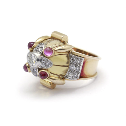 Bague 55 Bague architecturale en or jaune, platine, citrine, diamants et rubis 58 Facettes 230037SP